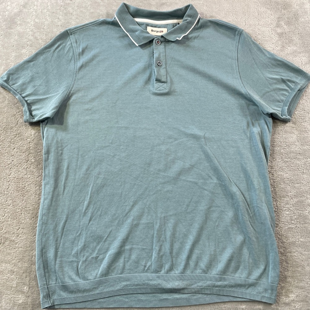 Borgo 28 Polo Shirt Mens Large Blue Knit Short Sleeve Casual Preppy Minimalist